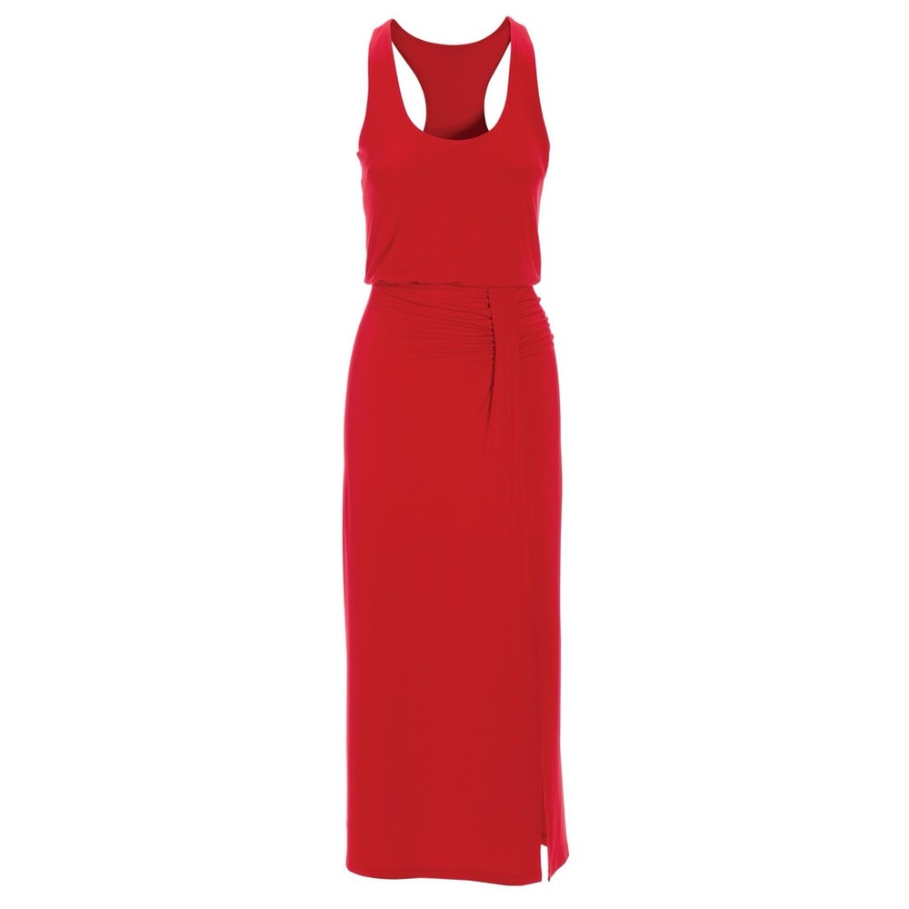 Boston Proper Tomato Red Scoopneck Blouson Slit Ankle Length Dress Sz L - Picture 4 of 9